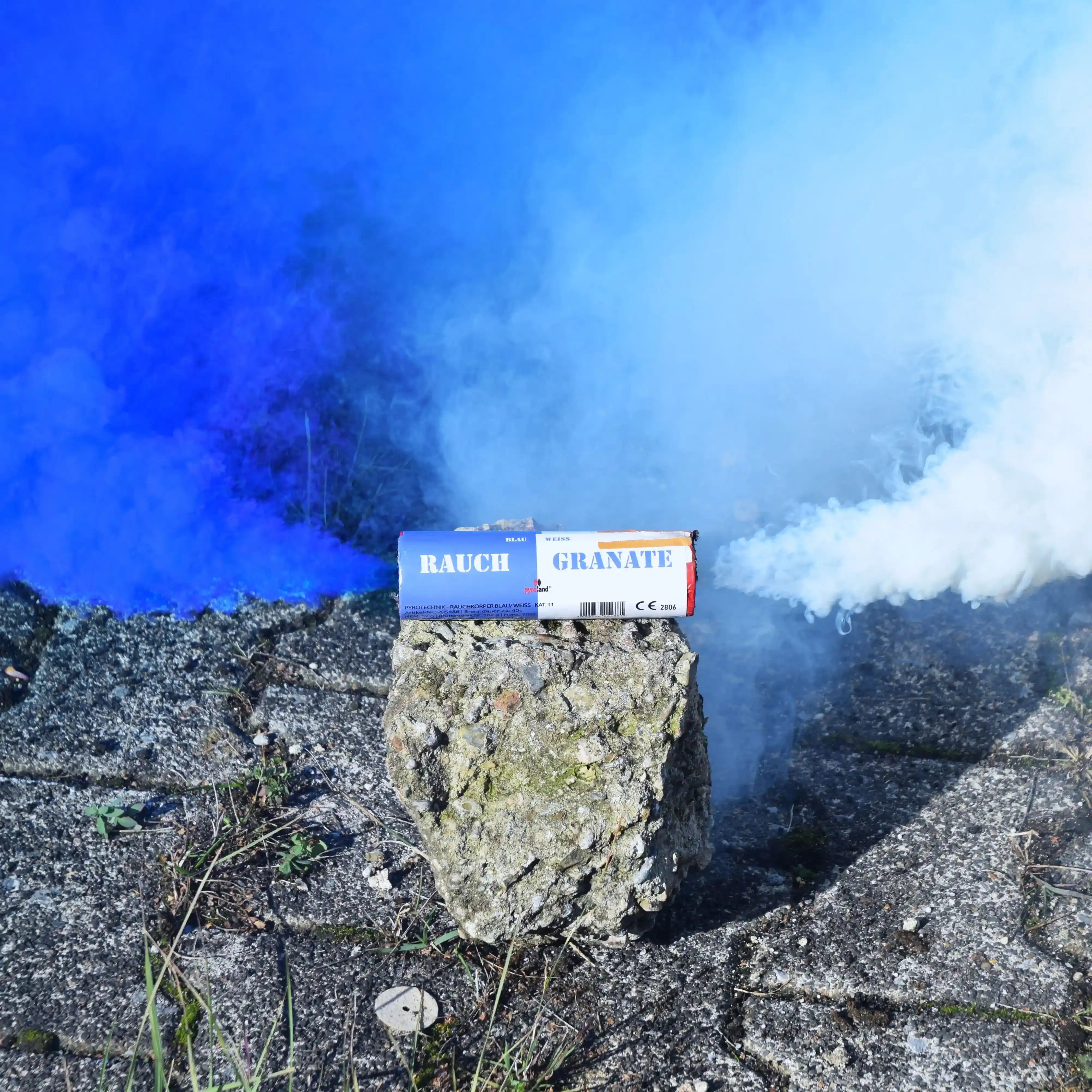 Doppel Rauchgranate - Blau/Weiß